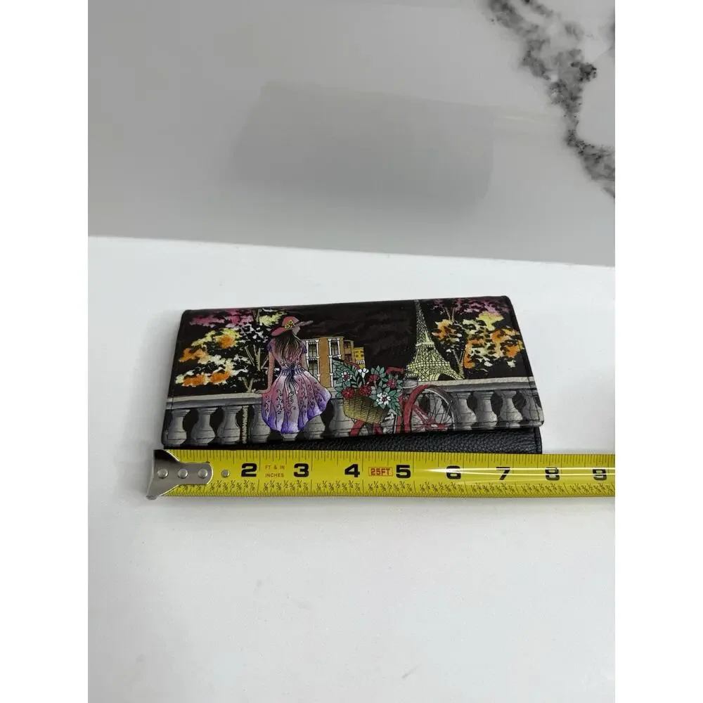 ANNA by ANUSCHKA Leather Hand Painted Signed Wallet “Paris At Night “ Art
